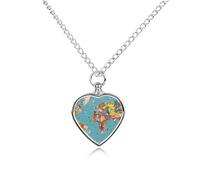 QMNLKH World Map Pattern Pet Cremation Jewelry for Women, Heart-Shaped Urn Necklaces for Ashes, Urn Holder Pendant Keepsake for Men, Dog Cat Necklace Pendants for Gift