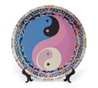 QMNLKH Yin Yang Pattern Bone China Decorative Plate for Home Decor, Round Ceramic Decorative Dish with Stand Hook, Wall Hanging Ornament Plates for Office, Porcelain Plates 10inch