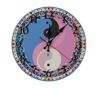 QMNLKH Yin Yang Pattern Wall Clock for Home, Battery Operated Clock for Hotel, Round Wall Clock with Arabic Numerals Black, Easy to Read, Non-Ticking Clocks for Living Room 25 * 25cm