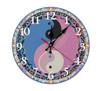 QMNLKH Yin Yang Pattern Wall Clock for Home, Battery Operated Clock for Hotel, Round Wall Clock with Arabic Numerals White, Easy to Read, Non-Ticking Clocks for Living Room 25 * 25cm
