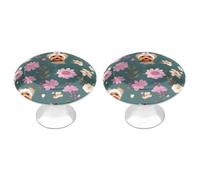 QMNLKH Yorkie Floral Pattern Cabinet Knobs for Home, Round Drawer Pulls for Kitchen, Personalized Cupboard Handles with Screw, Fashion Dresser Knobs for Office, Drawer Handles, 2 Packs