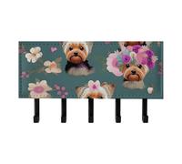 QMNLKH Yorkie Floral Pattern Wall Mounted Key Rack for Home, No Drilling Key Holder with 5 Hooks, Self Adhesive Keys Chain Organizer for Hallway, Keys Hanger Shelf for Office, Doorway Black