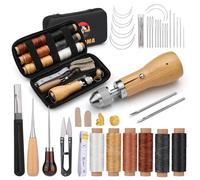 QMNNMA 40pcs Sewing Awl Kit with Bag, Portable Awl Tool Sewing with Instructions, Leather Sewing Waxed Thread Kit for DIY Leather Sewing Repair Craft