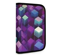 QMNRTK Abstract Color Cubes Purple Multifunctional Compact Wallet Id Stronghold Waltlet Credit Card Holder Wallet Zipper Leather Case Purse Rfid Blocking Bifold Wallet for Men Women, style, One Size