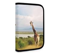 QMNRTK African Landscape And Giraffe Multifunctional Compact Wallet Id Stronghold Waltlet Credit Card Holder Wallet Zipper Leather Case Purse Rfid Blocking Bifold Wallet for Men Women, style, One Size