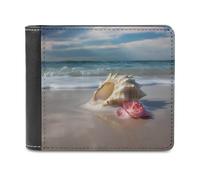 QMNRTK Beach Conch Seascape Leather Wallet Bifold Wallet for Men Women Rfid Blocking Bifold, Extra Capacity Ultra Strong Stitching Slim Billfold with 8 Card Slots, style, One Size