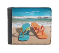 QMNRTK Beach Flip Flops Leather Wallet Bifold Wallet for Men Women Rfid Blocking Bifold, Extra Capacity Ultra Strong Stitching Slim Billfold with 8 Card Slots, style, One Size
