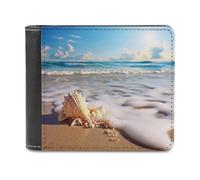 QMNRTK Beach With Shells Leather Wallet Bifold Wallet for Men Women Rfid Blocking Bifold, Extra Capacity Ultra Strong Stitching Slim Billfold with 8 Card Slots, style, One Size