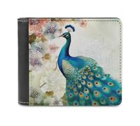 QMNRTK Beautiful Peacock And Floral Leather Wallet Bifold Wallet for Men Women Rfid Blocking Bifold, Extra Capacity Ultra Strong Stitching Slim Billfold with 8 Card Slots, style, One Size