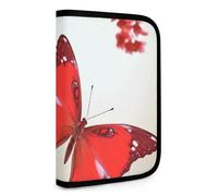 QMNRTK Beautiful Red Butterfly Multifunctional Compact Wallet Id Stronghold Waltlet Credit Card Holder Wallet Zipper Leather Case Purse Rfid Blocking Bifold Wallet for Men Women, style, One Size
