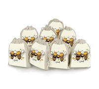 QMNRTK Bee Love Honey 8 PCS Muslin Bags with Drawstring Sachet Bags Empty Small Cotton Drawstring Bag Muslin Reusable & Washable Cotton Bag for Herb Spice Candy Soap Jewelry Wedding Gift Pouches