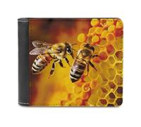 QMNRTK Bee Picking Nectar Leather Wallet Bifold Wallet for Men Women Rfid Blocking Bifold, Extra Capacity Ultra Strong Stitching Slim Billfold with 8 Card Slots, style, One Size