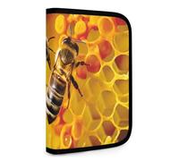 QMNRTK Bee Picking Nectar Multifunctional Compact Wallet Id Stronghold Waltlet Credit Card Holder Wallet Zipper Leather Case Purse Rfid Blocking Bifold Wallet for Men Women, style, One Size