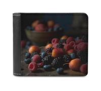 QMNRTK Berries on The Table Leather Wallet Bifold Wallet for Men Women Rfid Blocking Bifold, Extra Capacity Ultra Strong Stitching Slim Billfold with 8 Card Slots, style, One Size