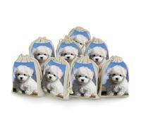 QMNRTK Bichon Frise Dog 8 PCS Muslin Bags with Drawstring Sachet Bags Empty Small Cotton Drawstring Bag Muslin Reusable & Washable Cotton Bag for Herb Spice Candy Soap Jewelry Wedding Gift Pouches