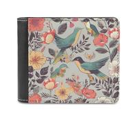 QMNRTK Bird And Flower Pattern Leather Wallet Bifold Wallet for Men Women Rfid Blocking Bifold, Extra Capacity Ultra Strong Stitching Slim Billfold with 8 Card Slots, style, One Size
