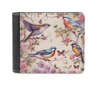 QMNRTK Birds on Branches And Butterflies Leather Wallet Bifold Wallet for Men Women Rfid Blocking Bifold, Extra Capacity Ultra Strong Stitching Slim Billfold with 8 Card Slots, style, One Size