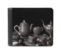 QMNRTK Black Afternoon Tea Leather Wallet Bifold Wallet for Men Women Rfid Blocking Bifold, Extra Capacity Ultra Strong Stitching Slim Billfold with 8 Card Slots, style, One Size