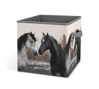 QMNRTK Black And White Horses Collapsible Storage Cubes 10.6 Inch Foldable Fabric Bins Multi-color Organizers Decorative Organizing Baskets for Shelves for Closet Utility Room Storage Room