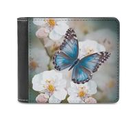 QMNRTK Blue Butterfly On Blossom Flower Leather Wallet Bifold Wallet for Men Women Rfid Blocking Bifold, Extra Capacity Ultra Strong Stitching Slim Billfold with 8 Card Slots, style, One Size