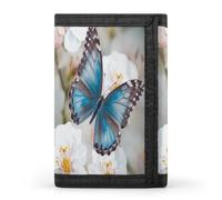 QMNRTK Blue Butterfly On Blossom Flower Triple Fold Wallet,Slim Wallet Personalized Engraved Rfid Blocking Wallet for Men And Women, style, One Size