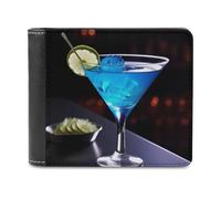 QMNRTK Blue Cocktail Leather Wallet Bifold Wallet for Men Women Rfid Blocking Bifold, Extra Capacity Ultra Strong Stitching Slim Billfold with 8 Card Slots, style, One Size