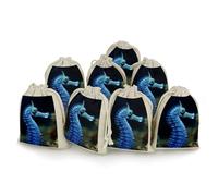 QMNRTK Blue Seahorse 8 PCS Muslin Bags with Drawstring Sachet Bags Empty Small Cotton Drawstring Bag Muslin Reusable & Washable Cotton Bag for Herb Spice Candy Soap Jewelry Wedding Gift Pouches