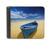 QMNRTK Blue Yellow Beach Boat Leather Wallet Bifold Wallet for Men Women Rfid Blocking Bifold, Extra Capacity Ultra Strong Stitching Slim Billfold with 8 Card Slots, style, One Size