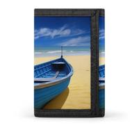 QMNRTK Blue Yellow Beach Boat Triple Fold Wallet,Slim Wallet Personalized Engraved Rfid Blocking Wallet for Men And Women, style, One Size