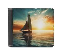 QMNRTK Boat on The Leather Wallet Bifold Wallet for Men Women Rfid Blocking Bifold, Extra Capacity Ultra Strong Stitching Slim Billfold with 8 Card Slots, style, One Size