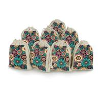QMNRTK Bohemian Flower 8 PCS Muslin Bags with Drawstring Sachet Bags Empty Small Cotton Drawstring Bag Muslin Reusable & Washable Cotton Bag for Herb Spice Candy Soap Jewelry Wedding Gift Pouches