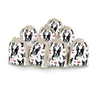 QMNRTK Boston Terrier Dog 8 PCS Muslin Bags with Drawstring Sachet Bags Empty Small Cotton Drawstring Bag Muslin Reusable & Washable Cotton Bag for Herb Spice Candy Soap Jewelry Wedding Gift Pouches