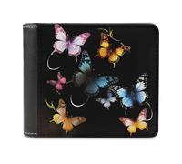 QMNRTK Butterflies on Black Background Leather Wallet Bifold Wallet for Men Women Rfid Blocking Bifold, Extra Capacity Ultra Strong Stitching Slim Billfold with 8 Card Slots, style, One Size