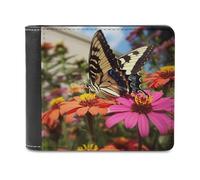 QMNRTK Butterfly And Flower1 Leather Wallet Bifold Wallet for Men Women Rfid Blocking Bifold, Extra Capacity Ultra Strong Stitching Slim Billfold with 8 Card Slots, style, One Size