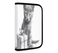 QMNRTK Cat Next to Gift Box Multifunctional Compact Wallet Id Stronghold Waltlet Credit Card Holder Wallet Zipper Leather Case Purse Rfid Blocking Bifold Wallet for Men Women, style, One Size