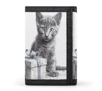 QMNRTK Cat Next to Gift Box Triple Fold Wallet,Slim Wallet Personalized Engraved Rfid Blocking Wallet for Men And Women, style, One Size
