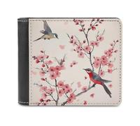 QMNRTK Cherry Branches Flowers Birds Leather Wallet Bifold Wallet for Men Women Rfid Blocking Bifold, Extra Capacity Ultra Strong Stitching Slim Billfold with 8 Card Slots, style, One Size
