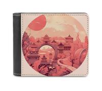 QMNRTK Chinese Architectural Patterns Leather Wallet Bifold Wallet for Men Women Rfid Blocking Bifold, Extra Capacity Ultra Strong Stitching Slim Billfold with 8 Card Slots, style, One Size