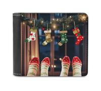 QMNRTK Christmas Socks Xmas Party Leather Wallet Bifold Wallet for Men Women Rfid Blocking Bifold, Extra Capacity Ultra Strong Stitching Slim Billfold with 8 Card Slots, style, One Size