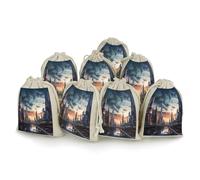 QMNRTK City Scape 8 PCS Muslin Bags with Drawstring Sachet Bags Empty Small Cotton Drawstring Bag Muslin Reusable & Washable Cotton Bag for Herb Spice Candy Soap Jewelry Wedding Gift Pouches
