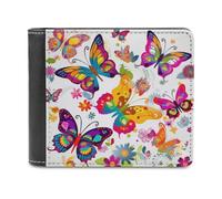 QMNRTK Colorful Butterflies And Flowers Leather Wallet Bifold Wallet for Men Women Rfid Blocking Bifold, Extra Capacity Ultra Strong Stitching Slim Billfold with 8 Card Slots, style, One Size