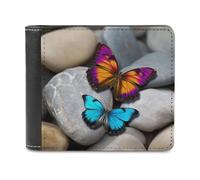 QMNRTK Colorful Butterfly Stone Leather Wallet Bifold Wallet for Men Women Rfid Blocking Bifold, Extra Capacity Ultra Strong Stitching Slim Billfold with 8 Card Slots, style, One Size