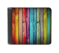 QMNRTK Colorful Wooden Boards Leather Wallet Bifold Wallet for Men Women Rfid Blocking Bifold, Extra Capacity Ultra Strong Stitching Slim Billfold with 8 Card Slots, style, One Size