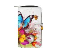 QMNRTK Colourful Butterfly And Floral Credit Card Wallet Rfid Blocking Slim Bifold Genuine Leather Minimalist Front Pocket Wallets Keychain Wallet for Men And Women, style, 19.7x11x3.5cm