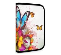 QMNRTK Colourful Butterfly And Floral Multifunctional Compact Wallet Id Stronghold Waltlet Credit Card Holder Wallet Zipper Leather Case Purse Rfid Blocking Bifold Wallet for Men Women, style, One