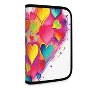 QMNRTK Colourful Heart Multifunctional Compact Wallet Id Stronghold Waltlet Credit Card Holder Wallet Zipper Leather Case Purse Rfid Blocking Bifold Wallet for Men Women, style, One Size