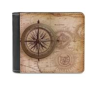 QMNRTK Compass Map Nautical Leather Wallet Bifold Wallet for Men Women Rfid Blocking Bifold, Extra Capacity Ultra Strong Stitching Slim Billfold with 8 Card Slots, style, One Size