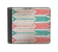 QMNRTK Coral And Teal Arrows Leather Wallet Bifold Wallet for Men Women Rfid Blocking Bifold, Extra Capacity Ultra Strong Stitching Slim Billfold with 8 Card Slots, style, One Size