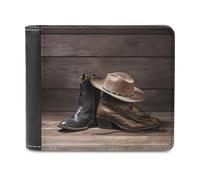 QMNRTK Cowboy Hat And Boots Leather Wallet Bifold Wallet for Men Women Rfid Blocking Bifold, Extra Capacity Ultra Strong Stitching Slim Billfold with 8 Card Slots, style, One Size