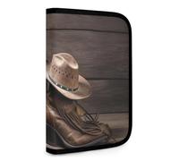 QMNRTK Cowboy Hat And Boots Multifunctional Compact Wallet Id Stronghold Waltlet Credit Card Holder Wallet Zipper Leather Case Purse Rfid Blocking Bifold Wallet for Men Women, style, One Size